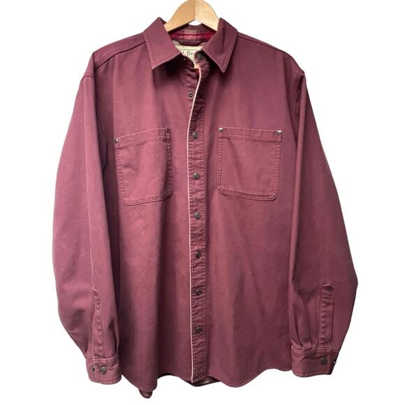 Vintage LL Bean Men’s Maroon Canvas Flannel Lined Snap Barn Chore Coat Large